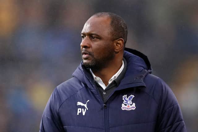 Patrick Vieira, Manager of Crystal Palace looks on during the Premier League match  (Photo by Lewis Storey/Getty Images)