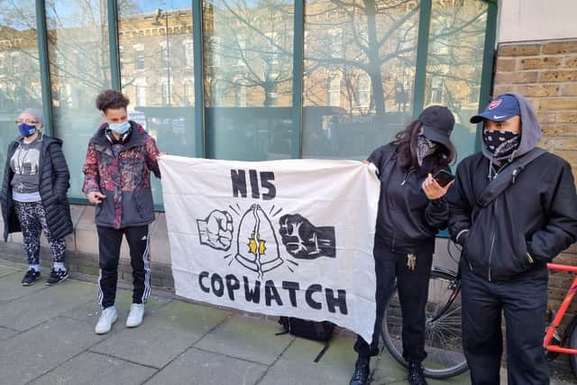 Child Q protesters at Stoke Newington Police Station. Credit: LW