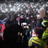 Police at the now infamous Sarah Everard vigil. Credit: JUSTIN TALLIS/AFP via Getty Images