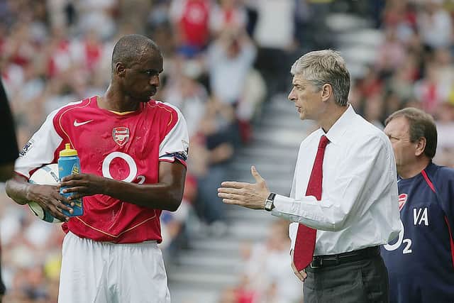 Patrick Vieira and Arsene Wenger talking during their Arsenal days. Credit: Phil Cole/Getty
