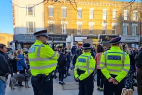 Police at the Child Q protest in Hackney. Photo: LW