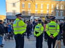 Police at the Child Q protest in Hackney. Photo: LW