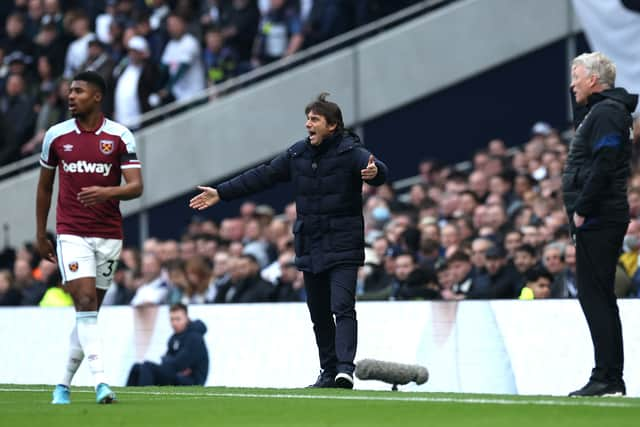 Antonio Conte, Manager of Tottenham Hotspur reacts during the Premier League match (Photo by Eddie Keogh/Getty Images)