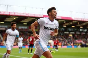 Aaron Cresswell of West Ham United celebrates after scoring his team’s second goal (Photo by Steve Bardens/Getty Images)