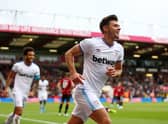 Aaron Cresswell of West Ham United celebrates after scoring his team’s second goal (Photo by Steve Bardens/Getty Images)