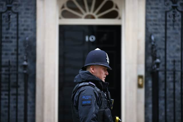 A Met Police officer outside No 10 Downing Street. Photo Getty