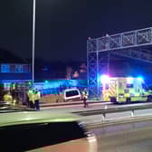 Potatoes spilled across the road after a lorry crashed on the A40. Photo: UB1UB2