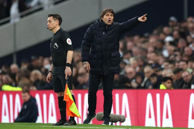 Antonio Conte, Manager of Tottenham Hotspur gives their team instructions during the Premier League (Photo by Eddie Keogh/Getty Images)