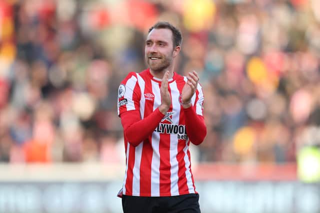 Christian Eriksen of Brentford acknowledges the fans after the Premier League match  (Photo by Catherine Ivill/Getty Images)