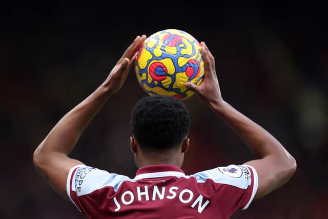 Ben Johnson of West Ham United takes a throw-in during the Premier League match (Photo by Alex Pantling/Getty Images)