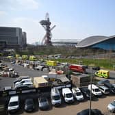 The emergency services evacuated London's Olympic Park in Stratford after a "release of noxious fumes" at the Aquatics Centre left people with breathing difficulties. (Photo by Leon Neal/Getty Images)