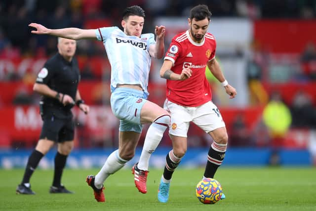 Declan Rice in action vs Manchester United. 