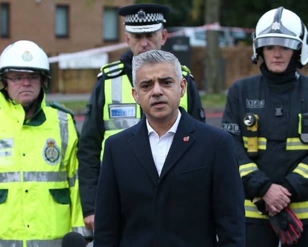 Mayor of London Sadiq Khan (C) addresses the media. Photo: Getty