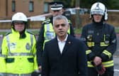Mayor of London Sadiq Khan (C) addresses the media. Photo: Getty