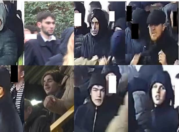 <p>Officers from the Met’s Football Investigation Team are appealing for help to identify nine men following violent disorder at a MIllwall v Crystal Palace FA Cup game at The Den stadium in January. Photo: Met Police</p>