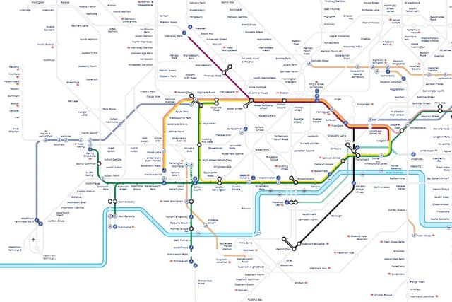A map of the Tube lines closed this weekend - the coloured in lines are the ones affected. Credit: TfL