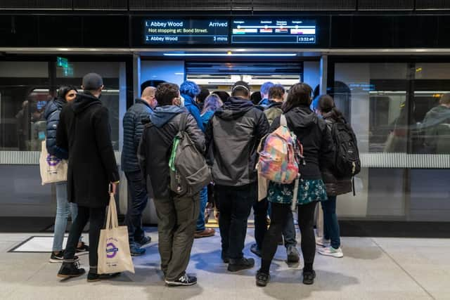 Volunteer passengers on board the Elizabeth line. Credit: NIKLAS HALLE’N/AFP via Getty Images