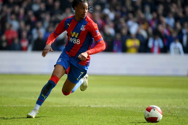 Michael Olise of Crystal Palace in action during the Emirates FA Cup Quarter Final  (Photo by Tom Dulat/Getty Images)
