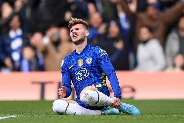 Timo Werner of Chelsea reacts during the Premier League match (Photo by Justin Setterfield/Getty Images)