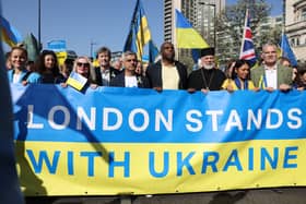 London mayor Sadiq Khan led the ‘London Stands With Ukraine’ march with Labour foreign secretary David Lammy. Photo: Getty