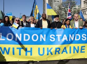 London mayor Sadiq Khan led the ‘London Stands With Ukraine’ march with Labour foreign secretary David Lammy. Photo: Getty