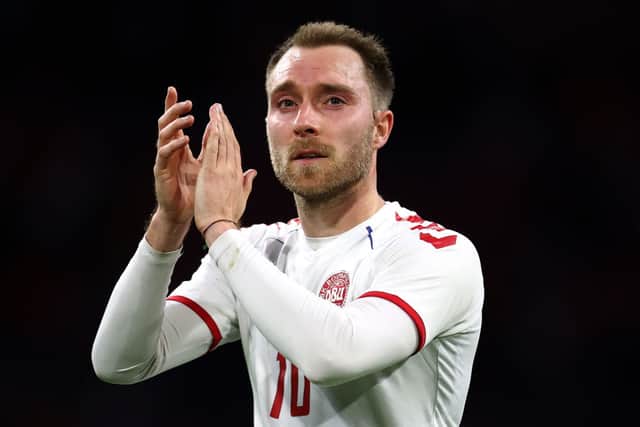 Christian Eriksen playing in his first match for Denmark since his cardiac arrest during the Euros. Credit: Dean Mouhtaropoulos/Getty Images