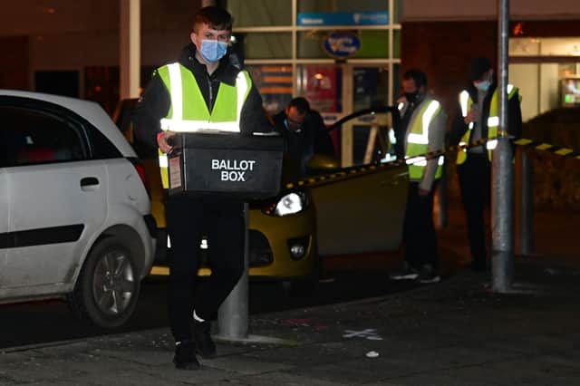 Ballot boxes arriving at the count. Photo: Getty
