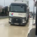 The lorry which has spilled concrete across the A406 eastbound between Bounds Green and Palmers Green. Credit: Ediz Mevlit