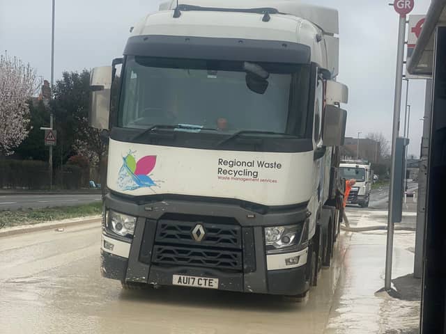 The lorry which has spilled concrete across the A406 eastbound between Bounds Green and Palmers Green. Credit: Ediz Mevlit