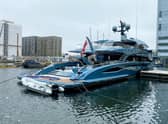 Officers from the National Crime Agency’s Combating Kleptocracy Cell have this morning served a detention notice on a superyacht owned by a Russian national. Credit: NCA / SWNS
