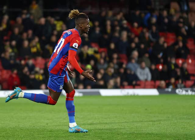 Wilfried Zaha of Crystal Palace celebrates after scoring their team's fourth goal (Photo by Paul Harding/Getty Images)
