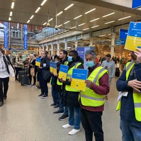 Camden volunteers greeting Ukrainian refugees off the Eurostar.