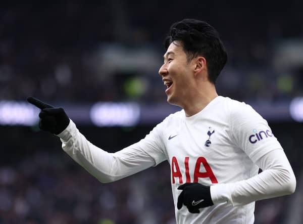  Heung-Min Son of Tottenham Hotspur celebrates after scoring their side’s third goal (Photo by Ryan Pierse/Getty Images)