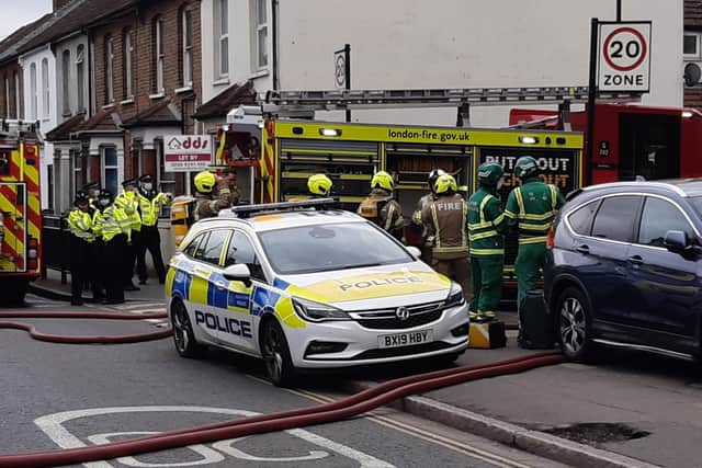 Firefighters tackling the blaze in Southall. Credit: LFB