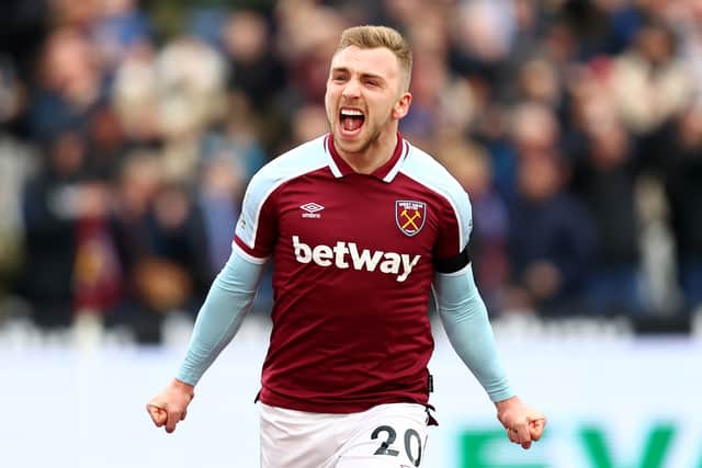 Jarrod Bowen of West Ham United celebrates after scoring their side’s second goal (Photo by Julian Finney/Getty Images)