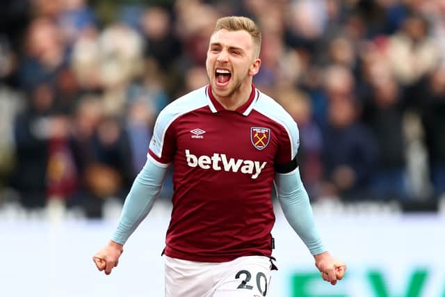  Jarrod Bowen of West Ham United celebrates after scoring their side’s second goal (Photo by Julian Finney/Getty Images)