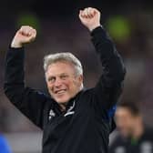 David Moyes celebrates after West Ham beat Sevilla. Credit: Justin Setterfield/Getty Images