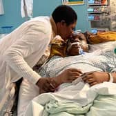 Mum Wumi kisses Damilola Olakanmi goodbye in hospital, after she fell ill from eating what she thought was a cannabis sweet. Credit: Family handout