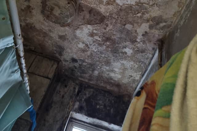 The bathroom ceiling in Abiodun’s home. Photo: LondonWorld