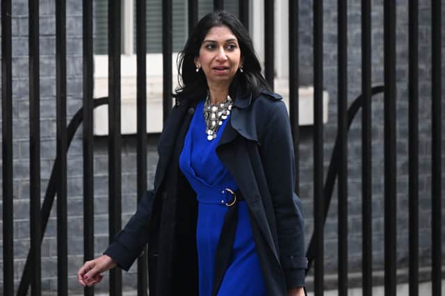 Attorney General Suella Braverman arrives in Downing Street to attend a Cabinet meeting.