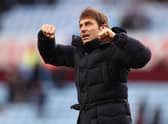 Antonio Conte, Manager of Tottenham Hotspur celebrates after their sides victory (Photo by Naomi Baker/Getty Images)