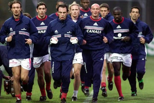Petit and Vieira train with France ahead of Euro 2000. Credit: GABRIEL BOUYS/AFP via Getty Images
