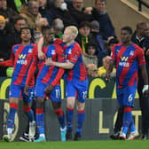  Wilfried Zaha of Crystal Palace celebrates with teammates (Photo by Harriet Lander/Getty Images)