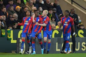  Wilfried Zaha of Crystal Palace celebrates with teammates (Photo by Harriet Lander/Getty Images)