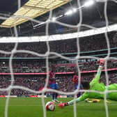 Jack Butland of Crystal Palace fails to save a shot from Mason Mount (Photo by Mike Hewitt/Getty Images)