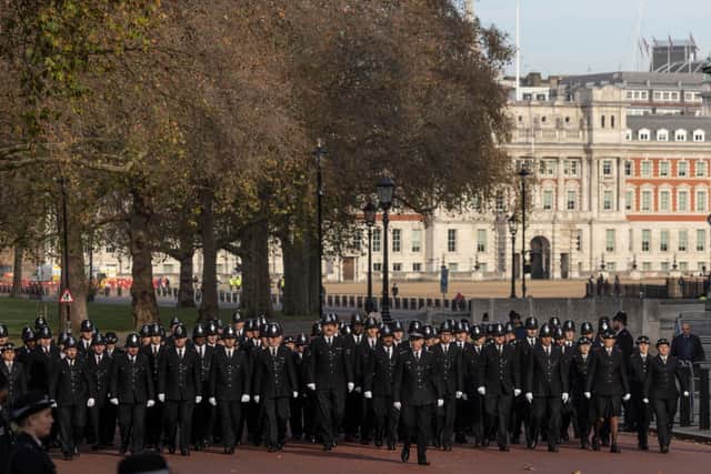 Police officers at Horse Guards Parade for a memorial to Sgt Matt Ratana. Credit: Dan Kitwood/Getty Images