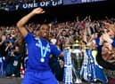  Didier Drogba of Chelsea celebrates with fans and the trophy  after the Barclays Premier League match (Photo by Mike Hewitt/Getty Images)
