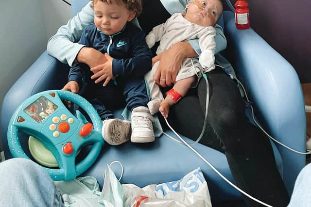 Little Chay Jefferys with mum Megan Mcgee and his big brother, Hugo, 18 months. Credit: Megan Mcgee / SWNS