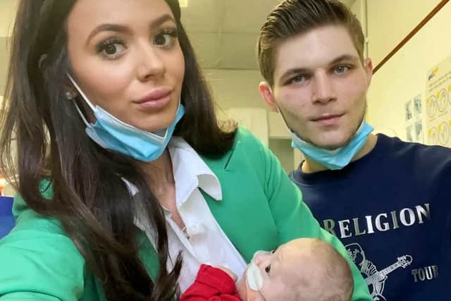 Little Chay Jefferys with mum Megan Mcgee and dad Bradley Jefferys. Credit: Megan Mcgee / SWNS