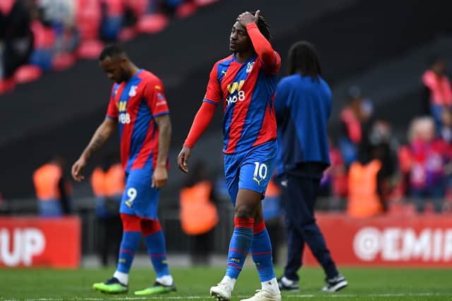 Eberechi Eze of Crystal Palace looks dejected following their side's defeat in The FA Cup Semi-Final (Photo by Shaun Botterill/Getty Images)